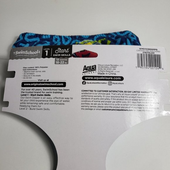Swimschool Reusable Swim Diaper UPF 50 Level 1 18-22 lbs 12M Sharks Octopus Blue - Picture 5 of 12
